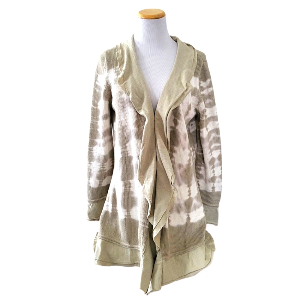 PURE HANDKNIT Cream And Khaki Tie Dye Cotton Knit Cardigan